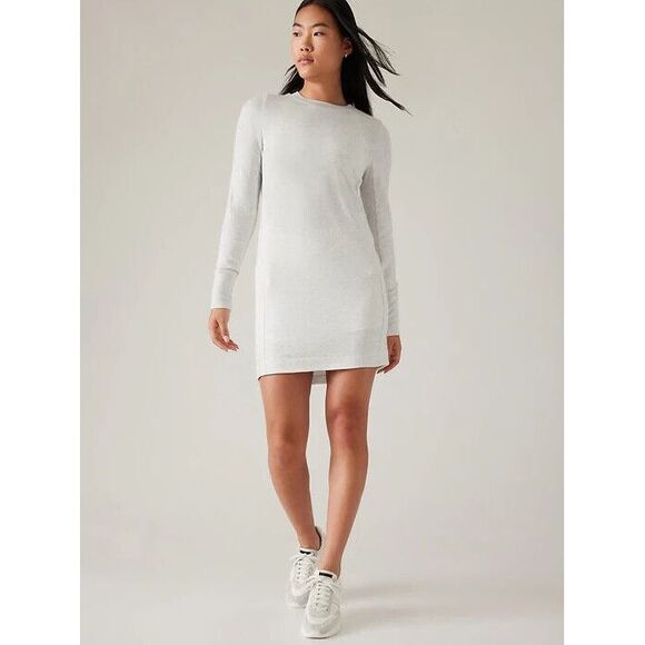 NWT ATHLETA XXS‎ Bounce Back Sweatshirt Dress XXS Fog Grey Heather Workout Yoga - Picture 1 of 9
